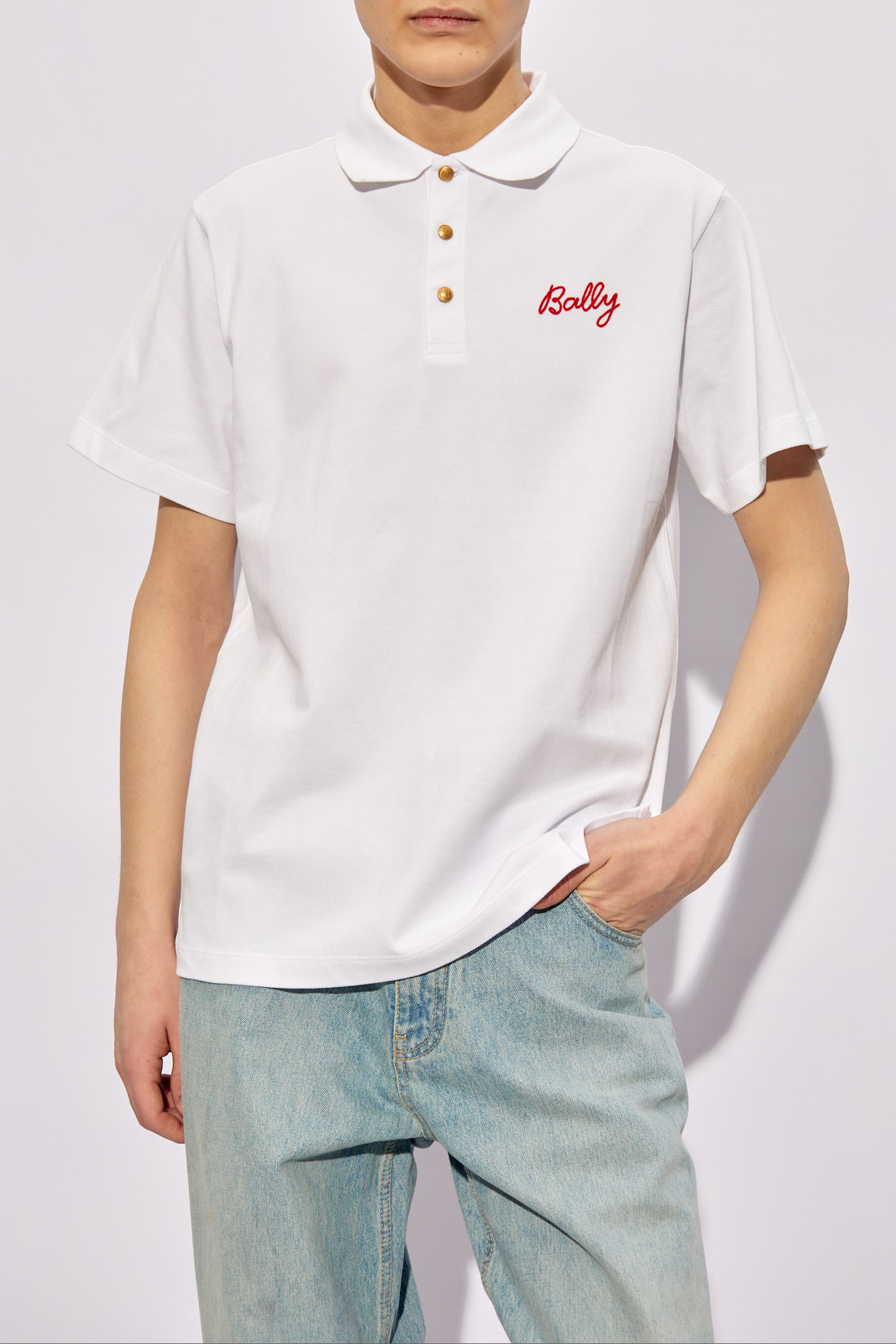 White Polo polaire shirt with logo Bally Camiseta Polo polaire